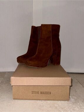 Steve Madden Brown Suede Platform Ankle Boots